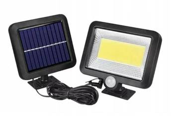 100 LED lamp with a solar panel and motion and twilight sensors