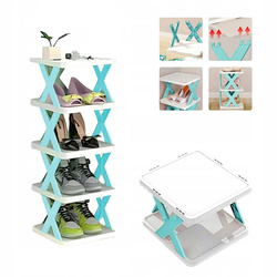 Folding shoe shelf 5 levels - blue