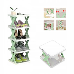 Folding shoe shelf 5 levels - green