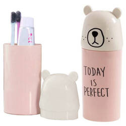 Teddy bear toothpaste and toothbrush container - pink