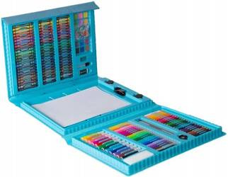 Colored pencils, markers, a suitcase for painting 208 elements - blue