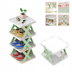 Folding shoe shelf 4 levels - green