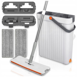 Gray flat mop + two-chamber bucket