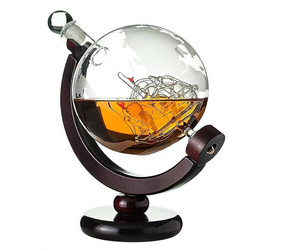 Glass carafe globe for whiskey engraved