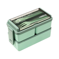Lunchbox 1400ml double-decker food container - green