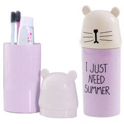 Teddy bear toothpaste and toothbrush container - purple