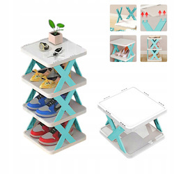 Folding shoe shelf 4 levels - blue